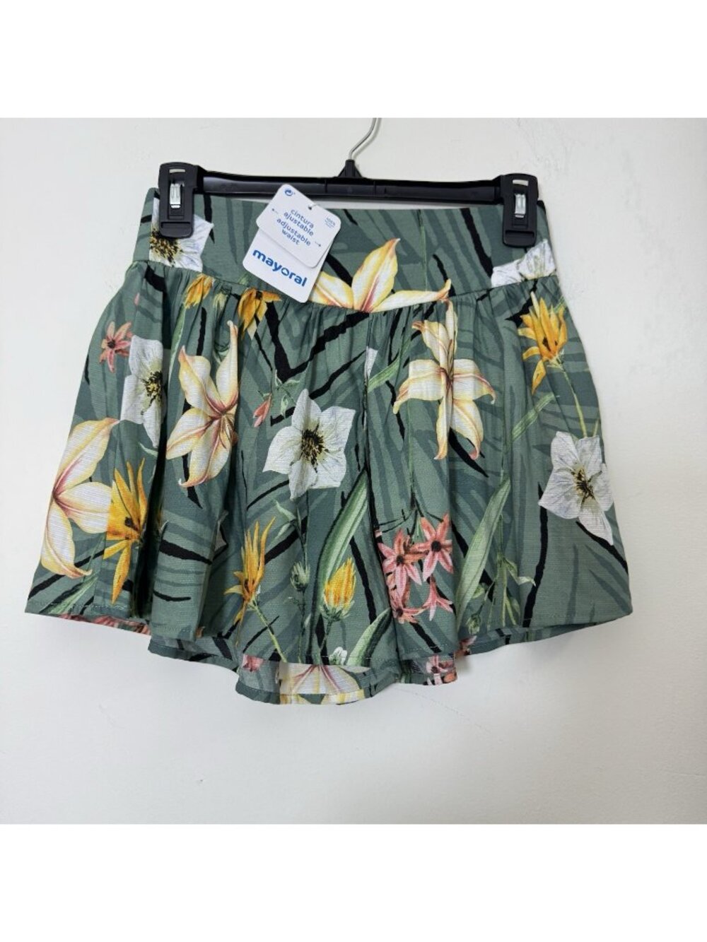 MAYORAL Girls Wide Leg Shorts Size 12 Floral Print Side Zip Adjustable Waist New